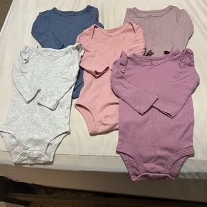Carter's Ribbed Long-Sleeve Baby Bodysuits - Blue, Pink, Purple, Gray, Cream